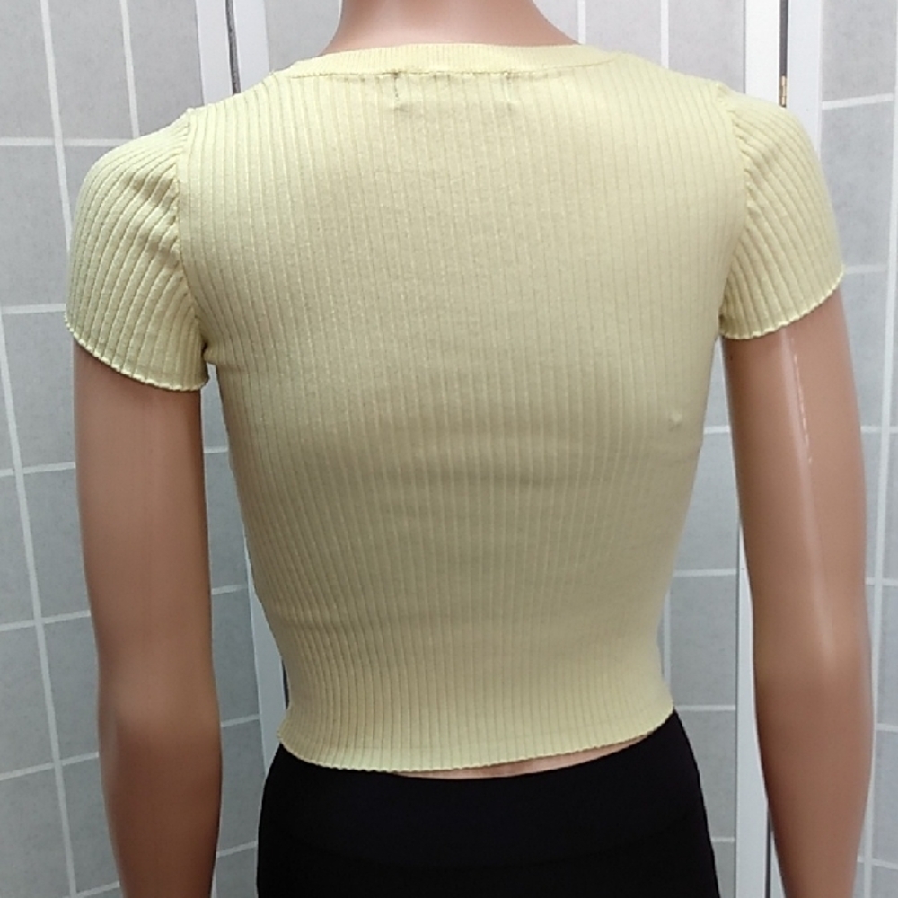 Bershka Bright Yellow Ribbed Crewneck Crop Top Women's Size XS - Picture 3 of 11